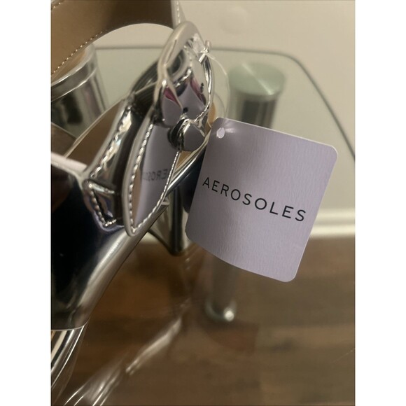 Aerosoles Women's Sz 6 Platform Sandal in Silver Metallic Faux Leather - Picture 2 of 6